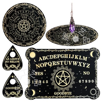 Дървена дъска за таро с махало и инкрустирана метафизична информация, кристално махало, дървена духовна дъска, черно дърво