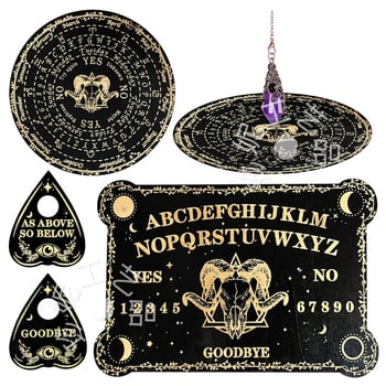 Дървена дъска за таро с махало и инкрустирана метафизична информация, кристално махало, дървена духовна дъска, черно дърво