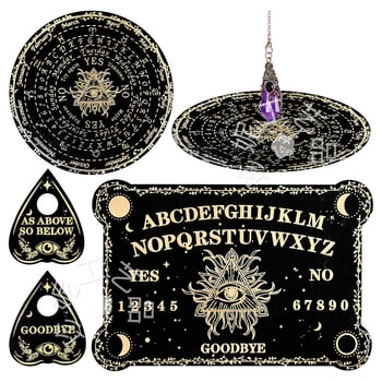 Дървена дъска за таро с махало и инкрустирана метафизична информация, кристално махало, дървена духовна дъска, черно дърво