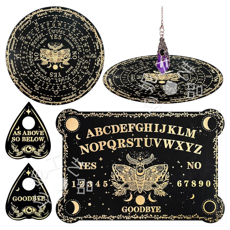 Дървена дъска за таро с махало и инкрустирана метафизична информация, кристално махало, дървена духовна дъска, черно дърво