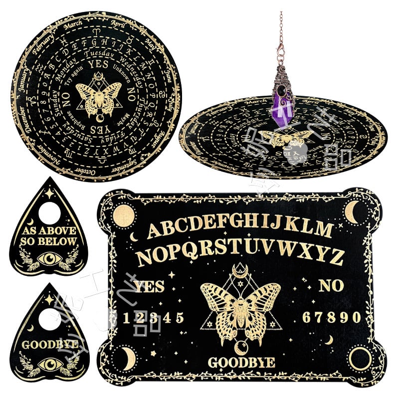 Дървена дъска за таро с махало и инкрустирана метафизична информация, кристално махало, дървена духовна дъска, черно дърво