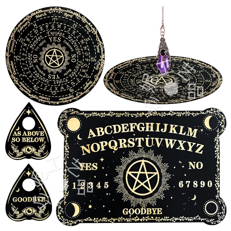 Дървена дъска за таро с махало и инкрустирана метафизична информация, кристално махало, дървена духовна дъска, черно дърво