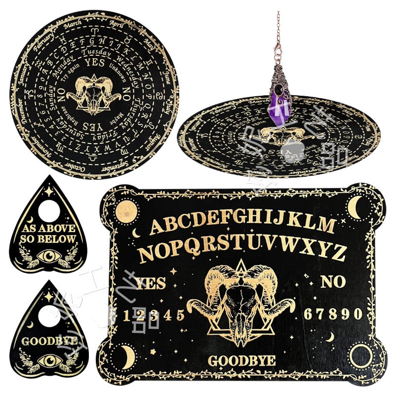 Дървена дъска за таро с махало и инкрустирана метафизична информация, кристално махало, дървена духовна дъска, черно дърво