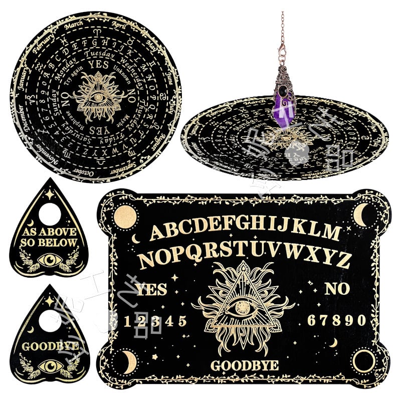 Дървена дъска за таро с махало и инкрустирана метафизична информация, кристално махало, дървена духовна дъска, черно дърво