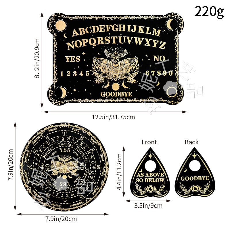 Дървена дъска за таро с махало и инкрустирана метафизична информация, кристално махало, дървена духовна дъска, черно дърво