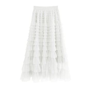 Черна пола тип „торта“ за дребни жени, нов пролетно/летен стил, дантелена мрежеста пола, бухнала пола