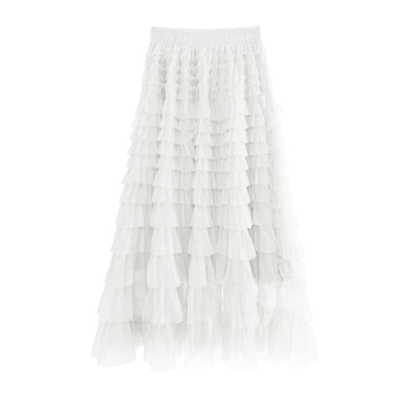 Черна пола тип „торта“ за дребни жени, нов пролетно/летен стил, дантелена мрежеста пола, бухнала пола