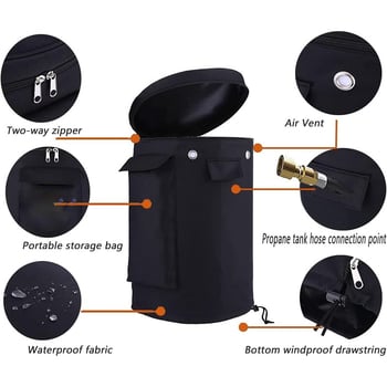 Черна капачка за пропанова бутилка, калъф за пропанова бутилка от плат Оксфорд, защитен калъф за пропанова бутилка, водоустойчива и вентилирана капачка за бутилка.