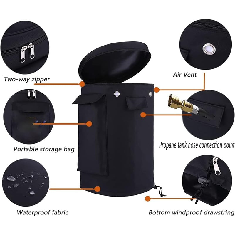 Черна капачка за пропанова бутилка, калъф за пропанова бутилка от плат Оксфорд, защитен калъф за пропанова бутилка, водоустойчива и вентилирана капачка за бутилка.