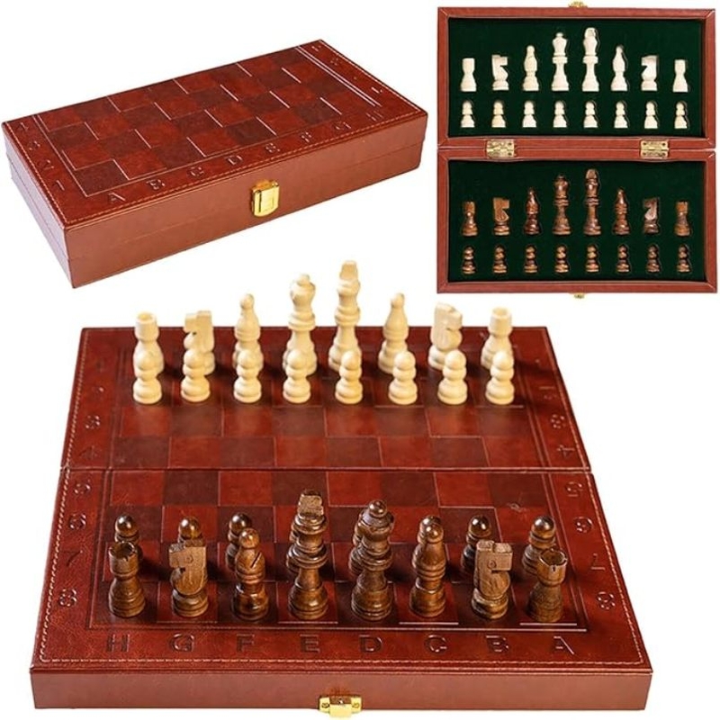 Шах класически, Магнитен, Дърво/еко кожа, 30х30 см