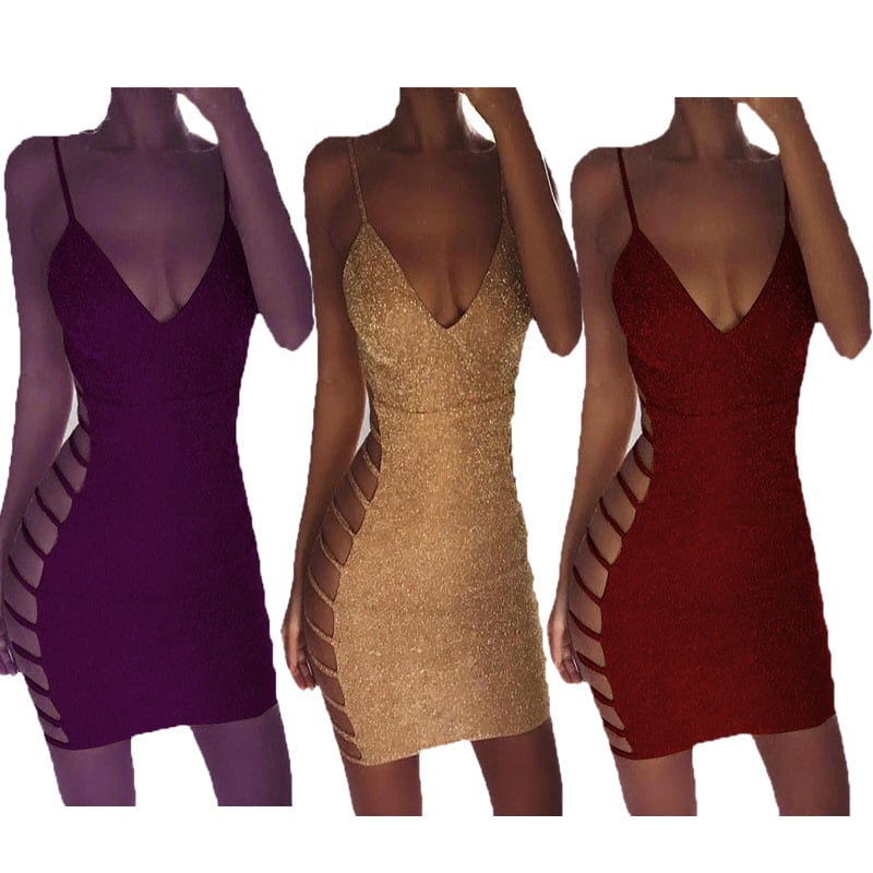 Дамска секси рокля с V-образно деколте, секси тиранти, пайети, прозрачна, секси нощен клуб, облегалка
