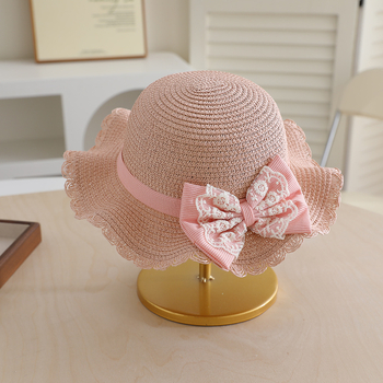 Χαριτωμένο δαντελένιο καπέλο ηλίου με κορδέλα για κορίτσια, σετ ψάθινου καπέλου και τσάντας, δροσερό και χαριτωμένο παιδικό καλοκαιρινό καπέλο ηλίου παραλίας