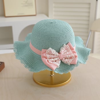 Χαριτωμένο δαντελένιο καπέλο ηλίου με κορδέλα για κορίτσια, σετ ψάθινου καπέλου και τσάντας, δροσερό και χαριτωμένο παιδικό καλοκαιρινό καπέλο ηλίου παραλίας