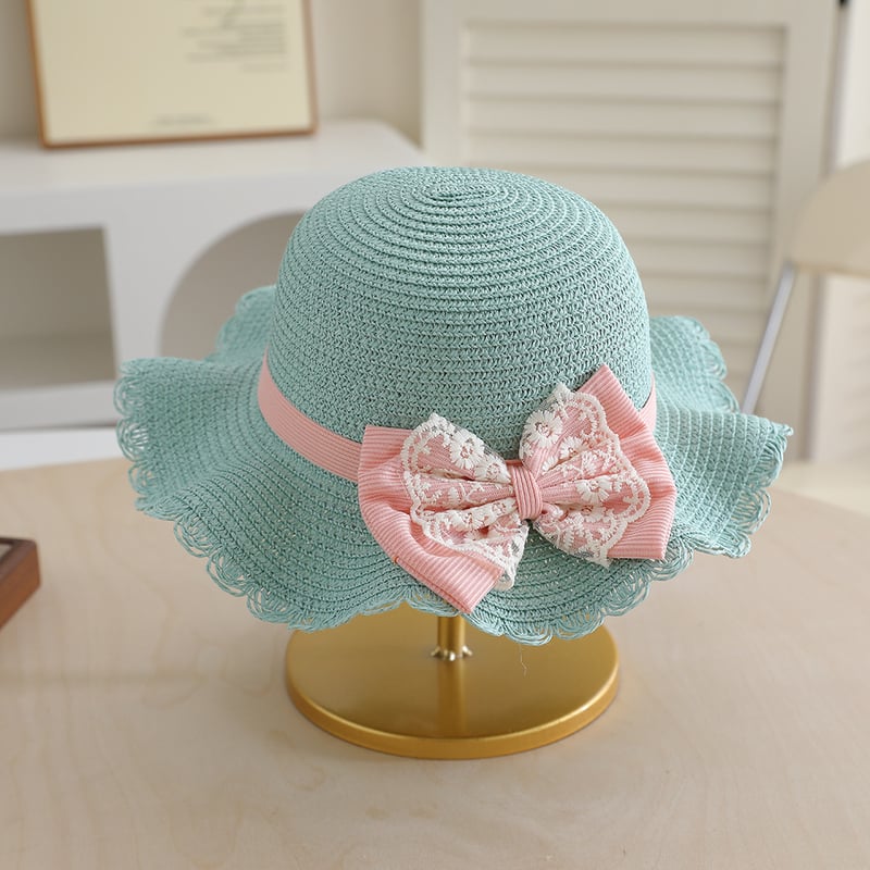 Χαριτωμένο δαντελένιο καπέλο ηλίου με κορδέλα για κορίτσια, σετ ψάθινου καπέλου και τσάντας, δροσερό και χαριτωμένο παιδικό καλοκαιρινό καπέλο ηλίου παραλίας