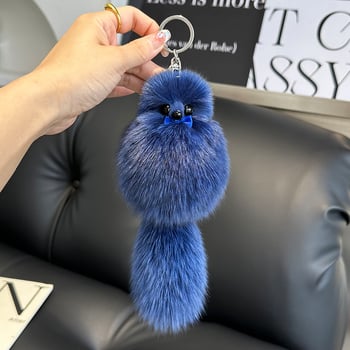 Висулка за ключодържател за кола от истинска лисича козина, сладка плюшена анимационна кукла, талисман за чанта на едро