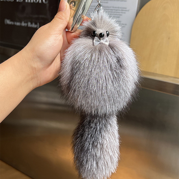 Висулка за ключодържател за кола от истинска лисича козина, сладка плюшена анимационна кукла, талисман за чанта на едро