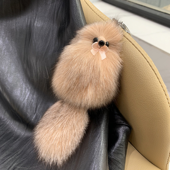 Висулка за ключодържател за кола от истинска лисича козина, сладка плюшена анимационна кукла, талисман за чанта на едро