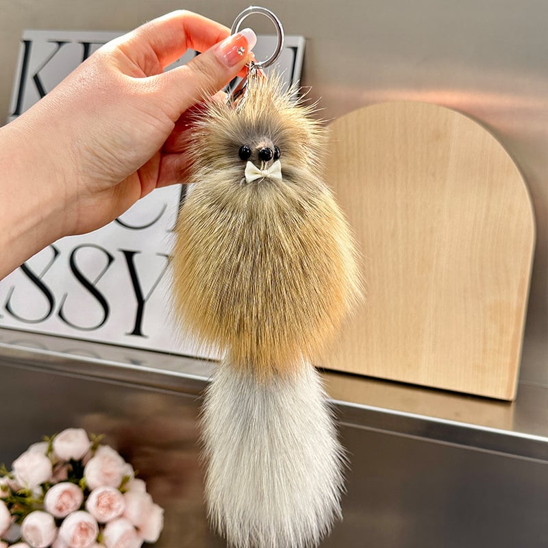 Висулка за ключодържател за кола от истинска лисича козина, сладка плюшена анимационна кукла, талисман за чанта на едро