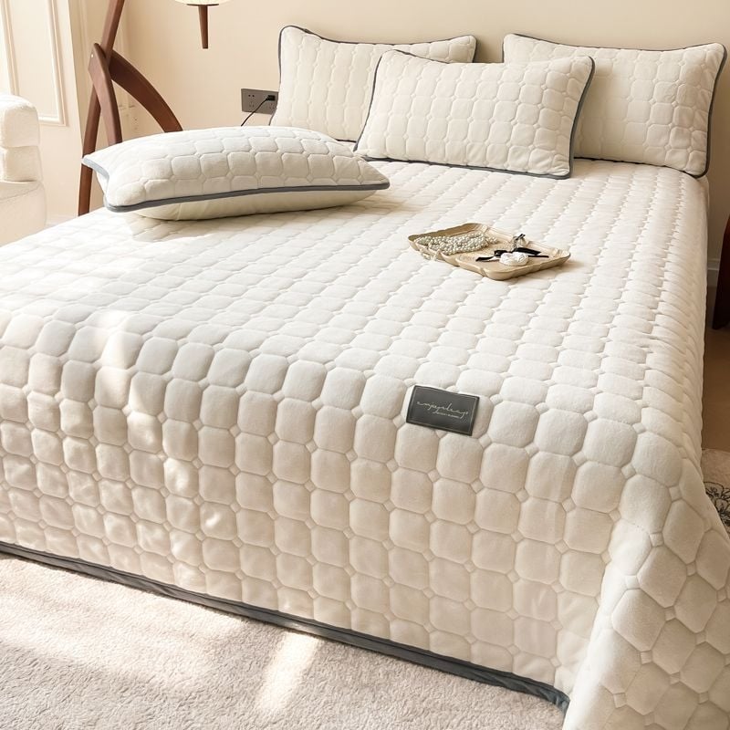 Κάλυμμα στρώματος από παχύρρευστο fleece γάλακτος, καπιτονέ σεντόνι από fleece, για οικιακή χρήση, ζεστό σεντόνι με επένδυση fleece, προστατευτικό στρώματος, παπλωματοθήκη, μαξιλάρι στρώματος.