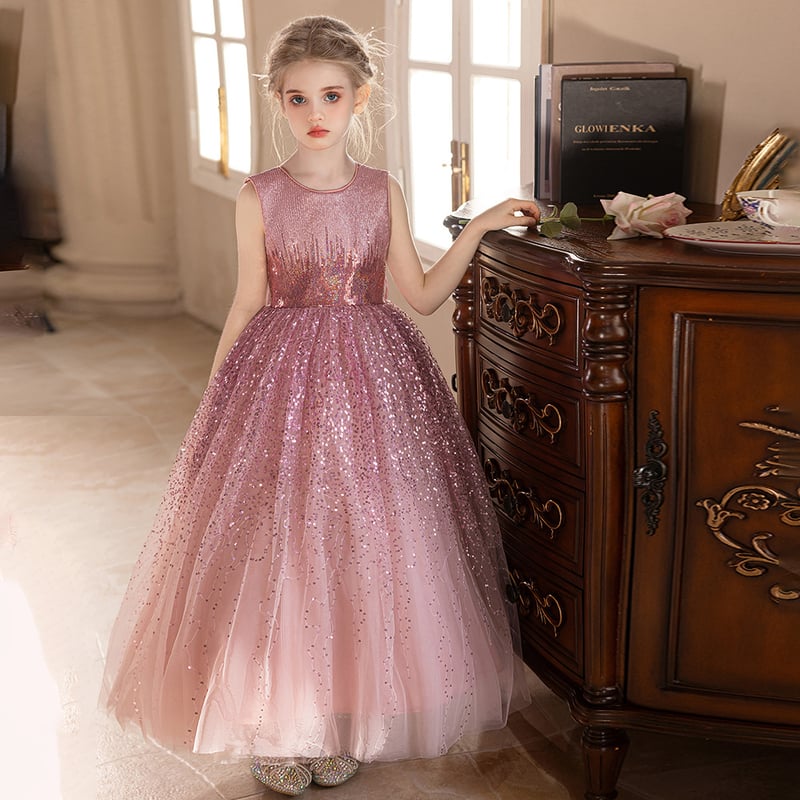 Rózsaszín flitteres hercegnős ruha lányoknak, luxus menyasszonyi ruha, tüll ruha, születésnapi ruha, estélyi ruha.