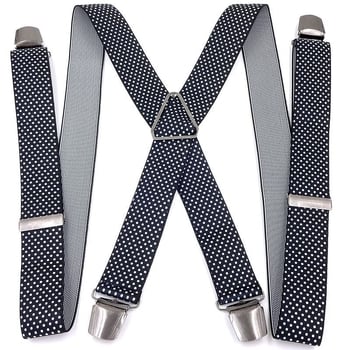 Мъжки официален панталон с четири щипки и тиранти, подходящ за възрастни хора и хора с наднормено тегло, триъгълен модел тиранти с четири щипки, метално черно