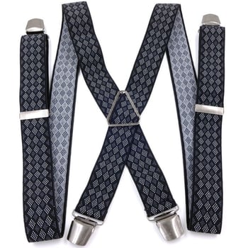 Мъжки официален панталон с четири щипки и тиранти, подходящ за възрастни хора и хора с наднормено тегло, триъгълен модел тиранти с четири щипки, метално черно
