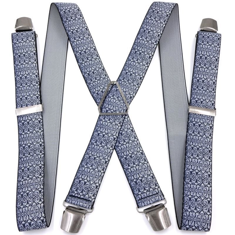 Мъжки официален панталон с четири щипки и тиранти, подходящ за възрастни хора и хора с наднормено тегло, триъгълен модел тиранти с четири щипки, метално черно