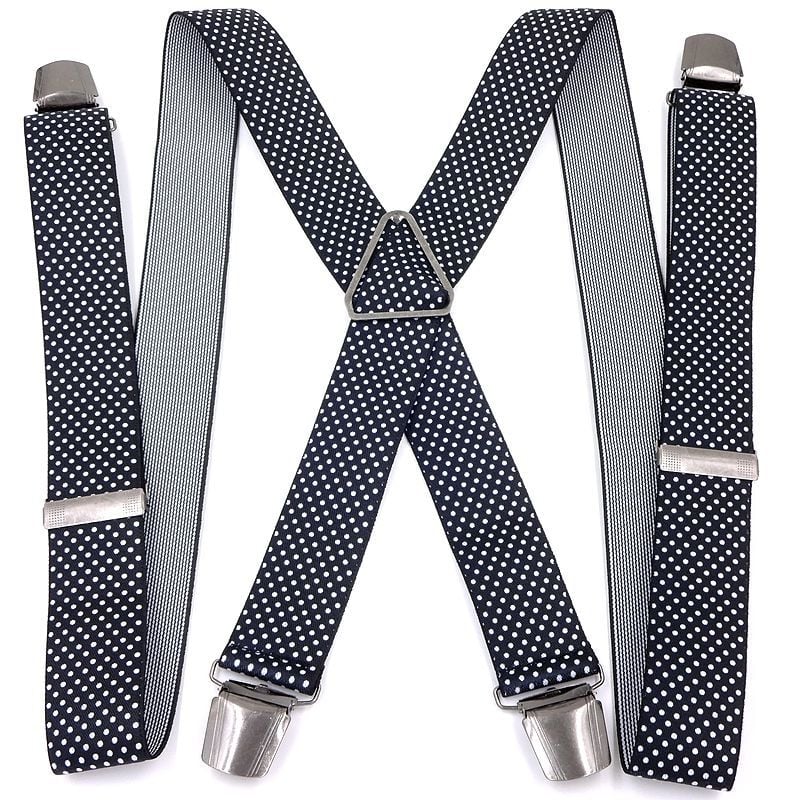 Мъжки официален панталон с четири щипки и тиранти, подходящ за възрастни хора и хора с наднормено тегло, триъгълен модел тиранти с четири щипки, метално черно