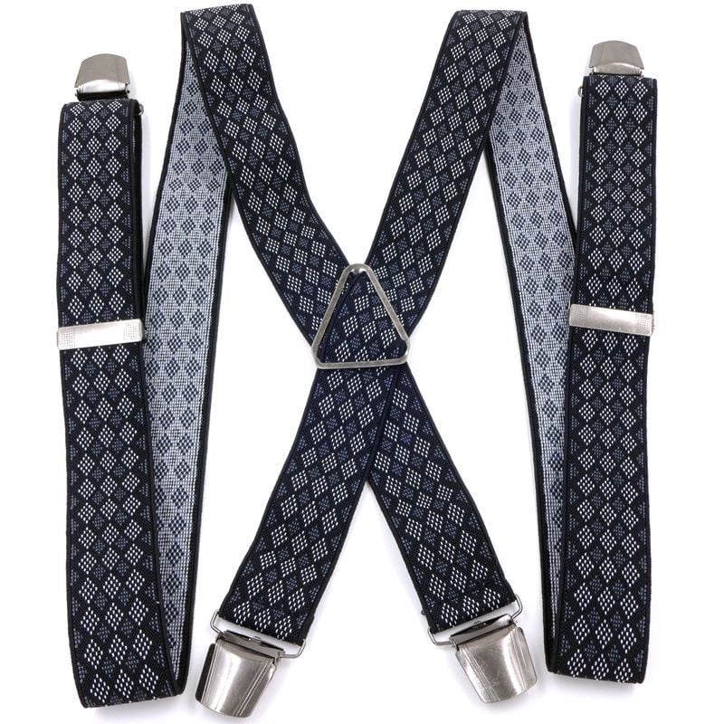 Мъжки официален панталон с четири щипки и тиранти, подходящ за възрастни хора и хора с наднормено тегло, триъгълен модел тиранти с четири щипки, метално черно