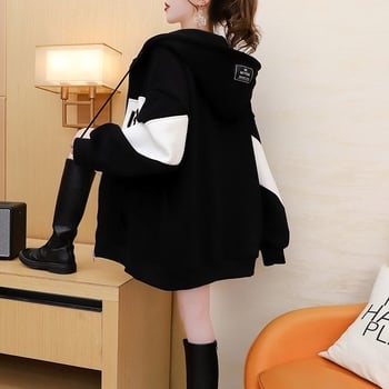 Φθινόπωρο/χειμώνας, γυναικεία μπλούζα με κουκούλα σε χρωματικό μπλοκ, μεγάλη ευρωπαϊκή, κομψή και αδύνατη ζακέτα μεσαίου μήκους, σε πολύ χαμηλές πωλήσεις.