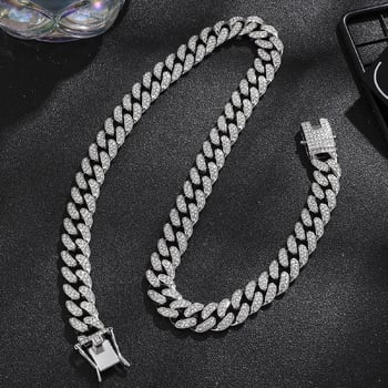 Мъжко колие от европейска и американска сплав, висококачествено, с диаманти и диаманти, 14 мм, с европейска и американска кубинска верижка.