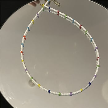 Koreai retró geometrikus kék nyaklánc, koreai stílusú, sokoldalú színes köves nyaklánc, lányos gyöngyös nyaklánc