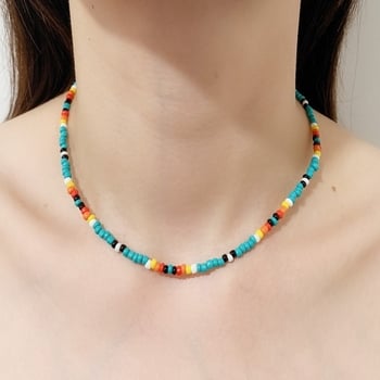 Koreai retró geometrikus kék nyaklánc, koreai stílusú, sokoldalú színes köves nyaklánc, lányos gyöngyös nyaklánc