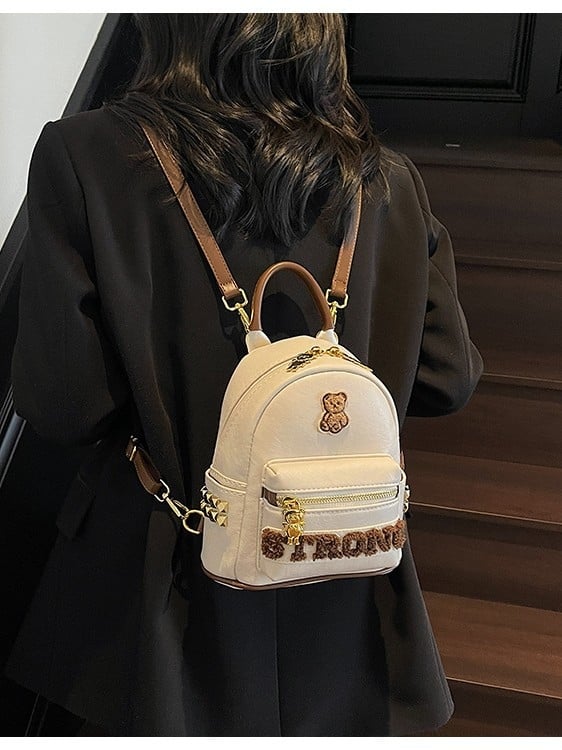 Σακίδιο πλάτης με αρκούδα για γυναίκες από όλο τον κόσμο, κορεάτικο στυλ, χαριτωμένο και κοριτσίστικο, μεγάλης χωρητικότητας, μαλακό σακίδιο πλάτης PU, μοντέρνα και πολυλειτουργική τσάντα ταξιδιού