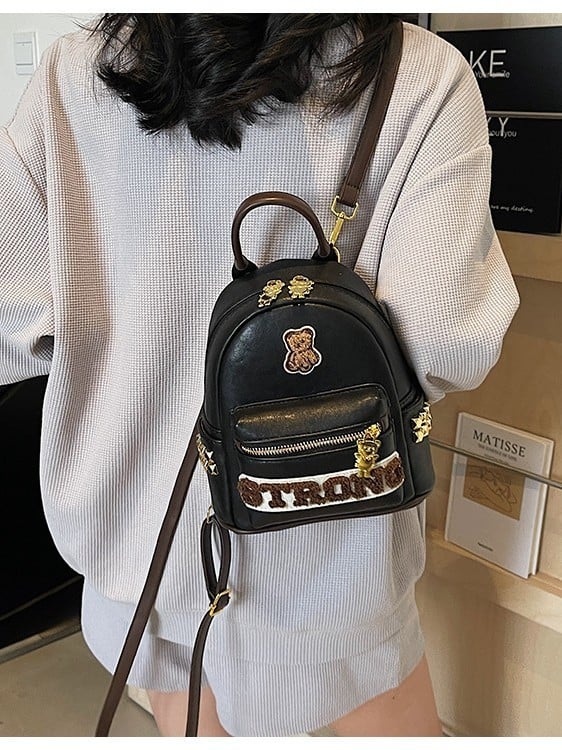 Σακίδιο πλάτης με αρκούδα για γυναίκες από όλο τον κόσμο, κορεάτικο στυλ, χαριτωμένο και κοριτσίστικο, μεγάλης χωρητικότητας, μαλακό σακίδιο πλάτης PU, μοντέρνα και πολυλειτουργική τσάντα ταξιδιού