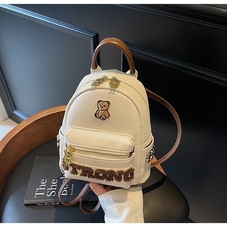 Σακίδιο πλάτης με αρκούδα για γυναίκες από όλο τον κόσμο, κορεάτικο στυλ, χαριτωμένο και κοριτσίστικο, μεγάλης χωρητικότητας, μαλακό σακίδιο πλάτης PU, μοντέρνα και πολυλειτουργική τσάντα ταξιδιού