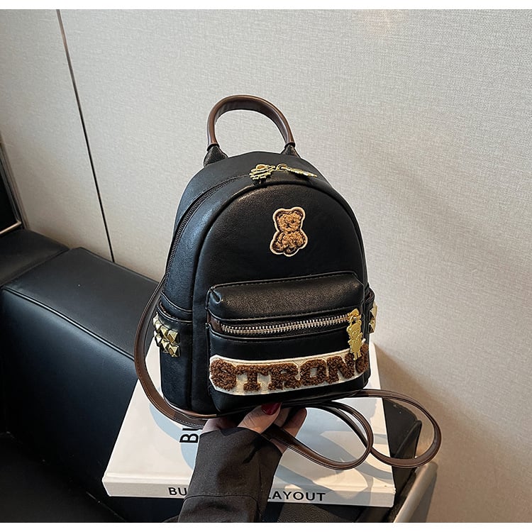 Σακίδιο πλάτης με αρκούδα για γυναίκες από όλο τον κόσμο, κορεάτικο στυλ, χαριτωμένο και κοριτσίστικο, μεγάλης χωρητικότητας, μαλακό σακίδιο πλάτης PU, μοντέρνα και πολυλειτουργική τσάντα ταξιδιού