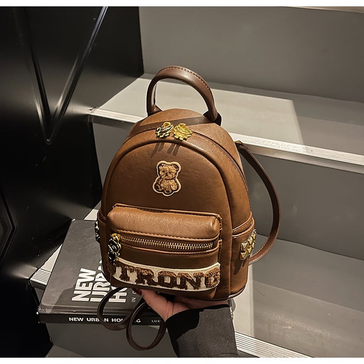 Σακίδιο πλάτης με αρκούδα για γυναίκες από όλο τον κόσμο, κορεάτικο στυλ, χαριτωμένο και κοριτσίστικο, μεγάλης χωρητικότητας, μαλακό σακίδιο πλάτης PU, μοντέρνα και πολυλειτουργική τσάντα ταξιδιού