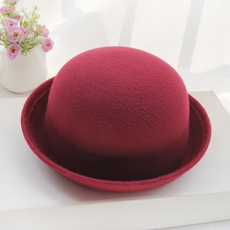Pălărie de lână, pălărie de primăvară/vară/toamnă/iarnă, cilindrică cu bor rotund și bor rotunjit, pălărie modernă și drăguță de toamnă/iarnă pentru bărbați și femei pentru cupluri părinte-copil, în stil coreean.