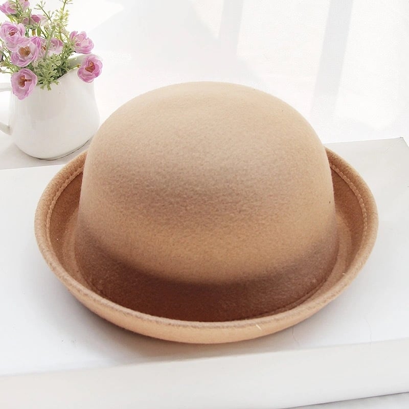 Pălărie de lână, pălărie de primăvară/vară/toamnă/iarnă, cilindrică cu bor rotund și bor rotunjit, pălărie modernă și drăguță de toamnă/iarnă pentru bărbați și femei pentru cupluri părinte-copil, în stil coreean.