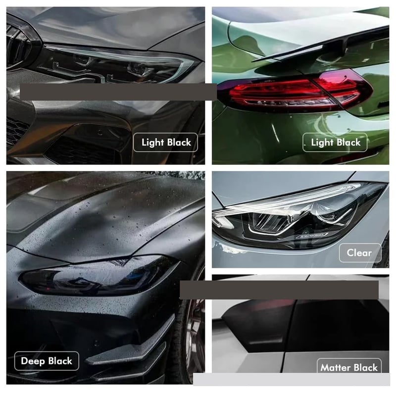 Magasfényű, átlátszó, világos fekete PVC fólia, festett fényszórókhoz és hátsó lámpákhoz, füstölt fólia autó fényszórókhoz, színváltós,