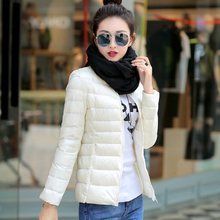 Есен/Зима 2024 Ново дамско леко пухено яке с яка стойка, късо ежедневно тънко пухено палто, големи размери на едро