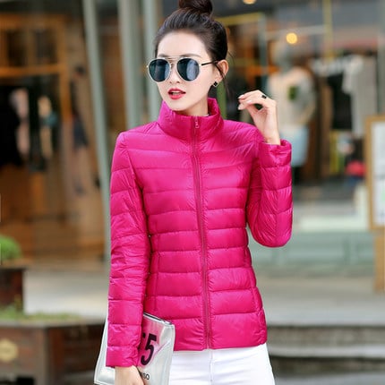 Есен/Зима 2024 Ново дамско леко пухено яке с яка стойка, късо ежедневно тънко пухено палто, големи размери на едро