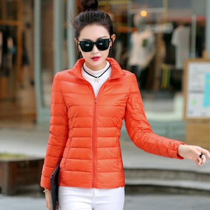 Есен/Зима 2024 Ново дамско леко пухено яке с яка стойка, късо ежедневно тънко пухено палто, големи размери на едро