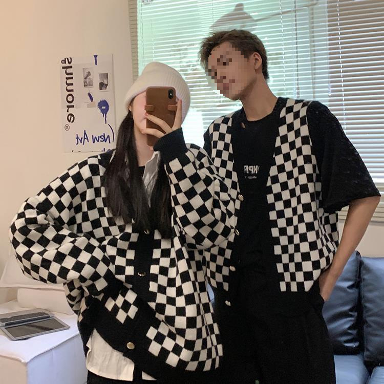 Πλεκτή ζακέτα σε στυλ κολεγίου, φοιτητικό παλτό, γυναικεία φθινοπωρινά και χειμερινά πανωφόρια, χαλαρό νέο χαλαρό ρετρό καρό στυλ