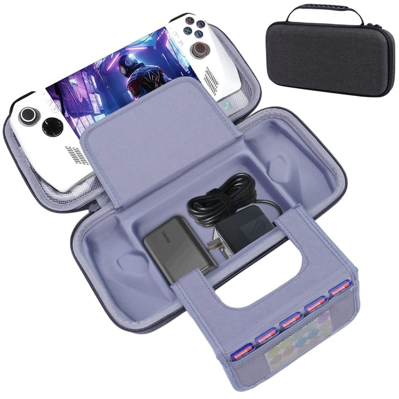 Compatibilă cu geanta de depozitare pentru consola de jocuri portabilă ASUS ROG Ally X, fabricată din material Oxford și cu o husă rigidă din EVA.