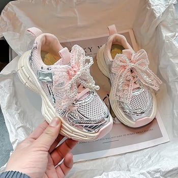 Сладки момичешки маратонки, лято 2025, нов стил, единични мрежести кухи перлени обувки с панделка в китайски стил, маратонки за бягане