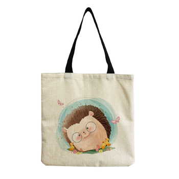 Νέα μοντέρνα τσάντα χειρός/ώμου, επαναχρησιμοποιούμενη τσάντα από καμβά με χαριτωμένο τύπωμα γάτας, τσάντα για ψώνια από βαμβάκι και λινό.