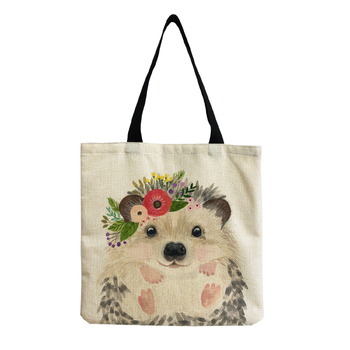 Νέα μοντέρνα τσάντα χειρός/ώμου, επαναχρησιμοποιούμενη τσάντα από καμβά με χαριτωμένο τύπωμα γάτας, τσάντα για ψώνια από βαμβάκι και λινό.