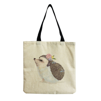 Νέα μοντέρνα τσάντα χειρός/ώμου, επαναχρησιμοποιούμενη τσάντα από καμβά με χαριτωμένο τύπωμα γάτας, τσάντα για ψώνια από βαμβάκι και λινό.